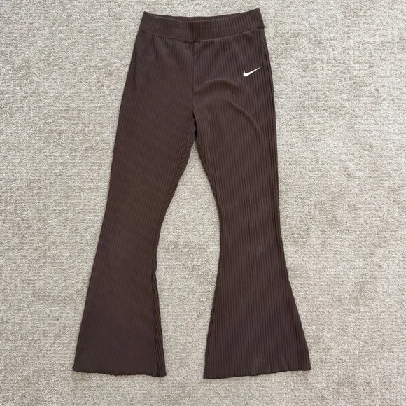 Nike Sportswear High-Waisted Ribbed Flare Pants Brown Size Medium - Picture 4 of 5